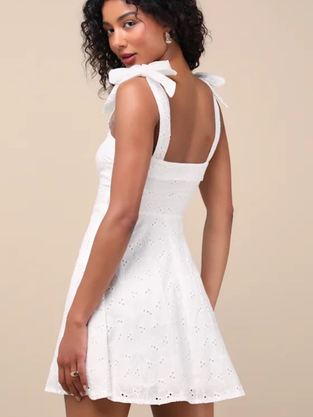 Sneak a Kiss White Floral Embroidered Tie-Strap Mini Dress - Picture 2 of 2